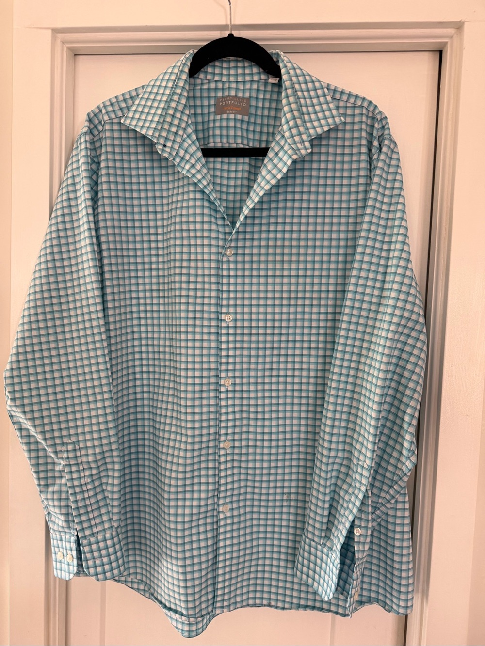 Men’s Perry Ellis Teal Check Dress Shirt